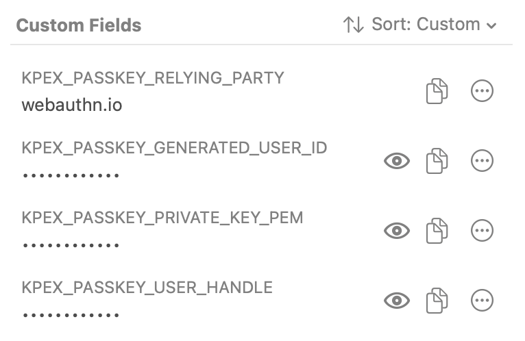 Passkeys custom fields