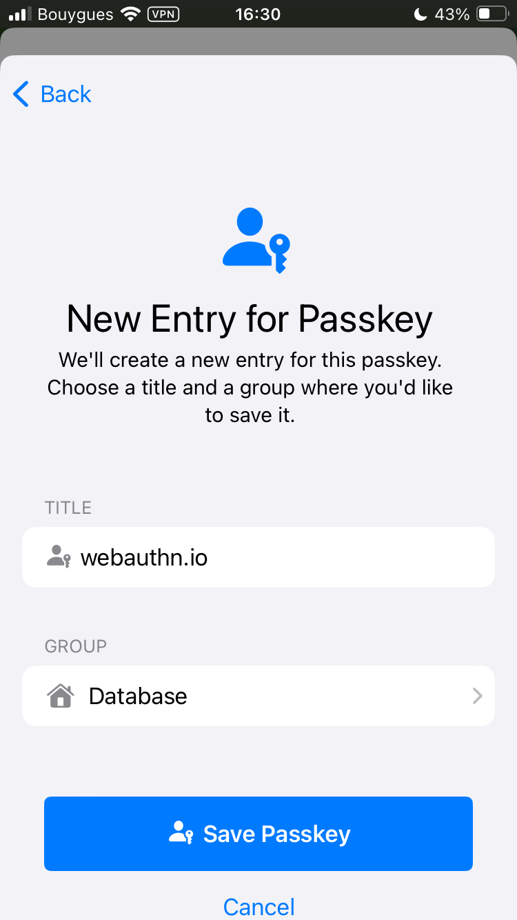 New Entry for passkey \(iOS\)