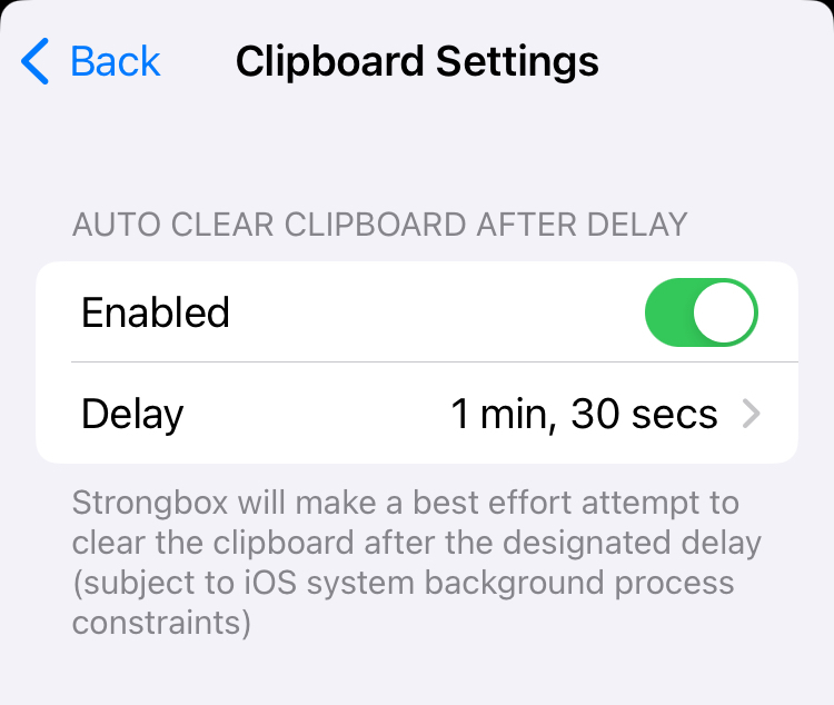 Clipboard settings on iOS
