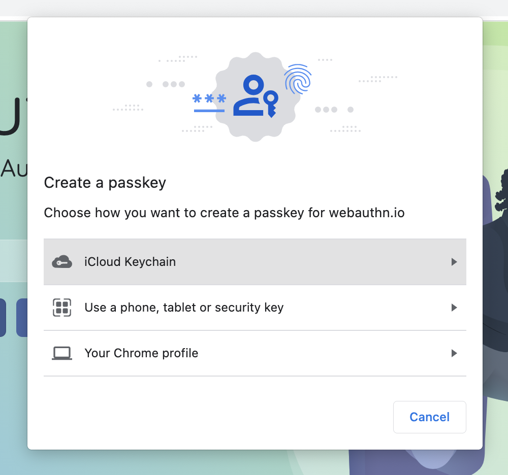 Create a passkey dialog in Chrome